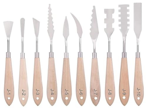 Vocdikficy Juego de Cuchillos para Pintar: 10 Piezas, Espátula de Acero Inoxidable, Cuchillo, Herramientas de Pintura, Cuchillos de Metal, Manejar de Madera