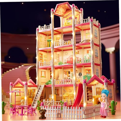 Casa de muñecas de Lujo de 5 Pisos y 14 Habitaciones para niñas. Castillo de Princesa DIY con muñeca, Cachorro, Muebles y Accesorios. Juguetes navideños de ensueño para niñas de 3 años o más..
