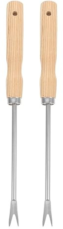 Milisten Estirpatore Manuale per Erbacce 2 Pezzi Manico in Legno e Punta in Ferro per Dissodare Terreno e Trapianto Ortaggi Utensile da Giardino