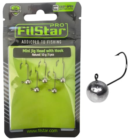 PRO FILSTAR 5 STK Jigköpfe Set 1,0g mit Angelhaken N6 - Gummifische Jigkopf | Jig Köpfe Haken - Gummifisch Jighaken - Jig Head - Fishing Hooks - Jighead Sport Set - Angelzubehör - Angeln Zubehör