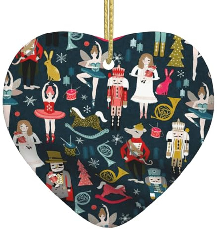 Árbol de Navidad para mujer, cascanueces, ballet, danza de Navidad, adornos de cerámica en forma de corazón, decoración creativa para el hogar