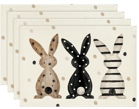 Artoid Mode DREI Tupfen Streifen Hasen Ostern 4er Set Platzsets, Saisonaler Frühling Küche Tisch Dekoration Drinnen Urlaub Party Dekor 30x45cm