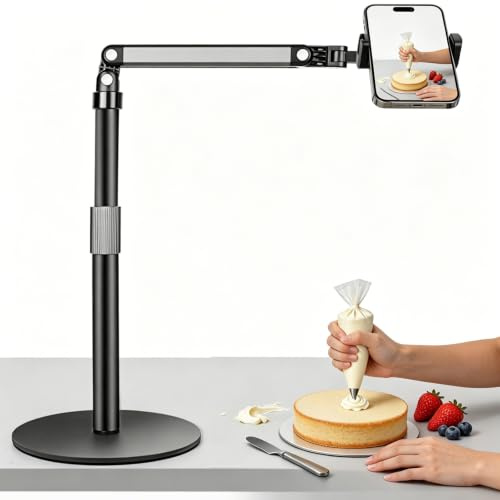 KIRJAUDU Supporto per Smartphone da Scrivania, Supporto per Cellulare da Tavolo Réglable a 360°, Supporto Telefono in Metallo per Live e Video, Videoconferenza