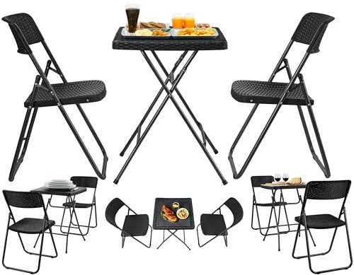 ecosa Juego de muebles de jardín de 3 piezas con 2 sillas, mesa de jardín plegable, juego de balcón, sillas plegables, muebles de balcón, resistente a la intemperie, aspecto de ratán, de PVC Oxford