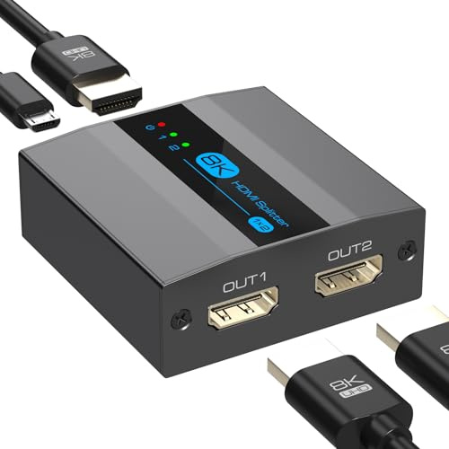 FQuanmap 8K HDMI Splitter 1 in 2 Out 4k 120Hz,HDMI 2.1 Splitter für Zwei Monitore Unterstützt EDID Management HDCP 2.3 HDR 10 für Laptops PCs TV Boxen DVD Player PS5/PS4/PS3