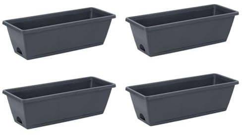 FUBESK Lot de 4 jardinières rectangulaires en plastique avec trous de drainage et plateau - 43 x 19 x 15 cm - Pour rebord de fenêtre, jardin et balcon
