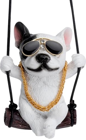 XRVRILE Auto Rückspiegel Anhänger Französische Bulldogge, Wackeldackel fürs Auto mit Schaukel Design, Auto Anhänger für Spiegel als Coole Autodekoration