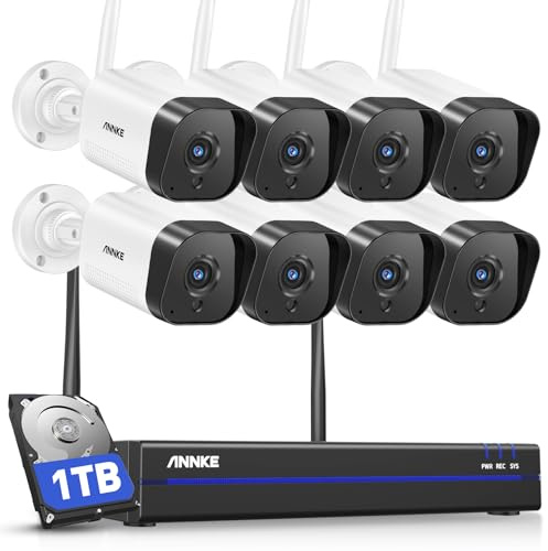 ANNKE 3MP WLAN Überwachungskamera Set Aussen, 8X 3MP Wi-Fi Kamera Aussen, 10CH 5MP WLAN NVR mit 1TB HDD, Personenerkennung, 2-Wege-Audio, IP66 Wetterfest, Kompatibel mit Alexa