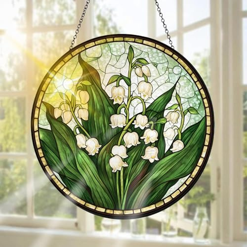 Pavemlo Muguet Attrape-Soleil en Vitrail, Décoration De Fenêtre Suspendue Fleurs Attrape-Soleil Artisanal, Idéal pour Décorer Un Jardin, L'intérieur Ou L'extérieur, Cadeau De Noël 20 X 20 cm