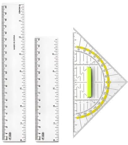 YIPFEN 3 Pezzi Set di Righelli Geometrici, Include Squadra e Righello Dritto, per Insegnamento, Disegno e Fai da Te, Trasparente