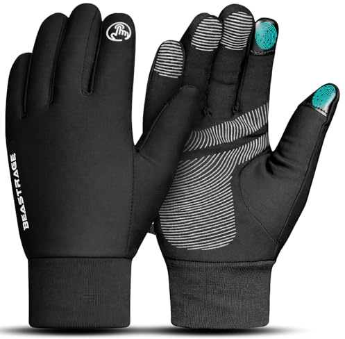 BEAST RAGE Guanti da ciclismo invernali, per uomini e donne, antivento, impermeabili, termici, con dita touchscreen, impugnatura in silicone antiscivolo, guanti foderati in caldo pile e pelliccia