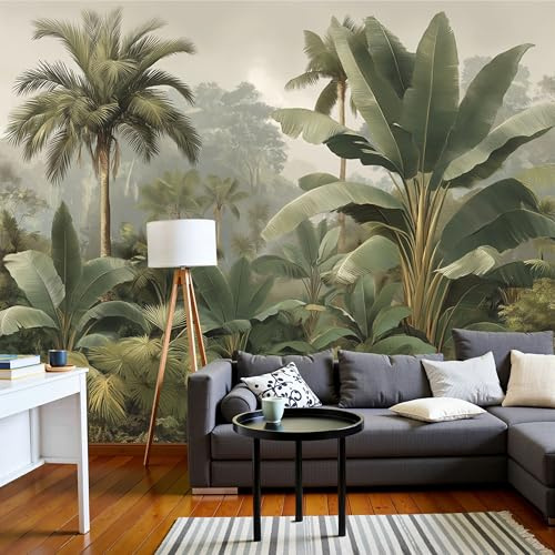 DACRWEKZ Papier Peint Feuilles de bananier de cocotier, Motif Papier Peint Soie Panoramique Forêt tropicale humide 200x140cm Wallpaper Pour Salon Chambre Deco Murale Vert