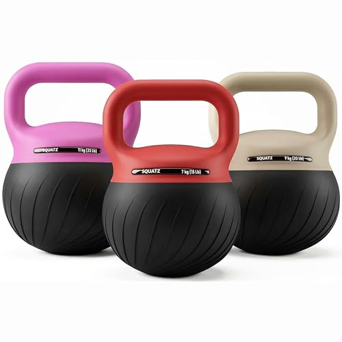 SQUATZ Kettlebell Set 7 kg 9 kg 11 kg Soft Weights with Shock Absorbing Base, Extra Wide Non Slip Handle for Home Gym Strength Training