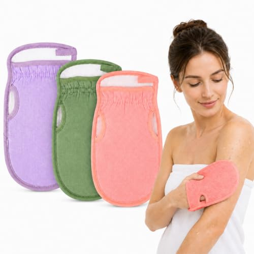GHPKTOW 3 Piezas Guante Exfoliante Corporal, Guante Exfoliante Cuerpo Esponja, Guante Autobronceador, Manoplas Baño Exfoliating Glove, Elimina Células Muertas Piel Exfoliantes, Esponja Exfoliante