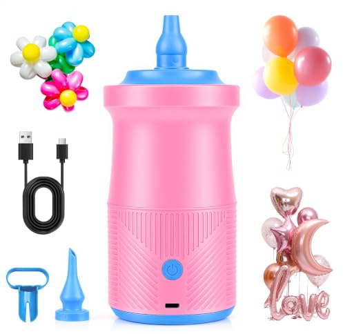 Gaethra Inflador eléctrico de Globos – Inflador Recargable con batería de 2000 mAh y 2 boquillas para Fiestas, Bodas, cumpleaños, promociones y decoración de Festivales