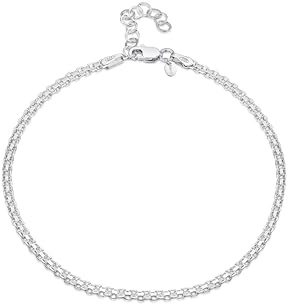 Amberta Cavigliera da Donna in Argento Sterling 925 | Gioielli Estivi da Donna | Cavigliera Perline Cuore a Strati Regolabile: Catena Bismark
