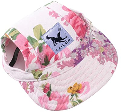 BT Bear Hundehut, lässiges Visier, Baseball-Sonnenkappe mit Ohrlöchern und Kinnriemen für kleine und mittelgroße Hunde (Blume, S)