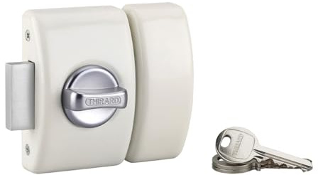 Design Türschloss mit 5 Stiften - Taster + Zylinder 40 mm - Schutz vor Einreißen - Lieferung mit 3 vernickelten Stahlschlüsseln und 5 Schließkeilen - Weiß lackiert THIRARD