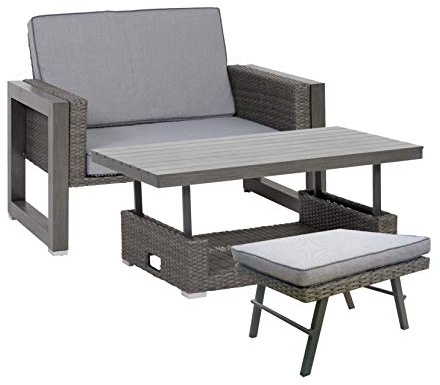 greemotion Rattan-Lounge Bahia Marvao, 2er Garten-Sofa inkl. Tisch & Hocker, Daybed für indoor & outdoor, Grau