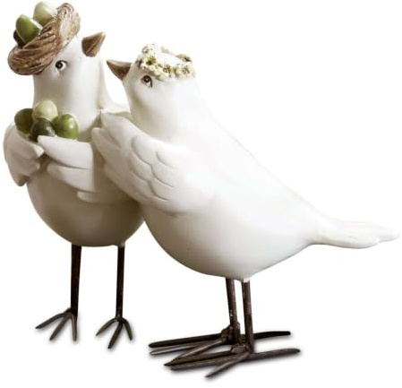 Loberon Vogelpaar Orne, weiß | von Hand Bemalt, Bezauberndes Oster-Design, Detailreich Gestaltet, Osterfiguren, Ostern, Osterdekoration, Polyresin