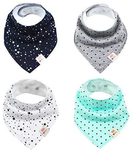 M.M.C. Lätzchen Baby 4er Set – Dreieckstuch Baby, Halstuch und Sabberlätzchen aus Baumwolle für Junge und Mädchen, unisex, verstellbare Druckknöpfe