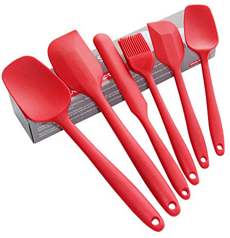 Juego de espátulas de silicona, utensilios para cocinar, hornear, mezclar y utensilios de cocina antiadherentes, sin BPA, aptos para lavavajillas.(Red)