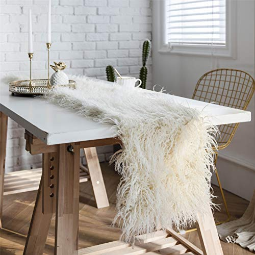 SWECOMZE Tischläufer Fell Tischband Tischdecke Webfell Kuschel Läufer für Home Hochzeit Wedding Festival Party Tablewear Decor Weihnachten (Beige,30x180cm)