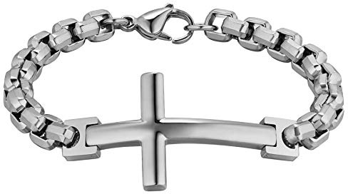 JewelryWe Herrarmband rostfritt stål polerat vetekedja kors berlock armband e rostfritt stål, colore: SILVER, cod. JW241P0074