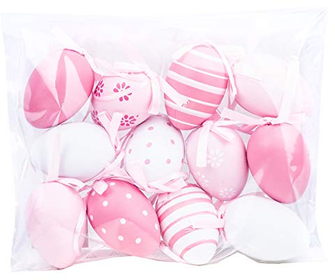 Goldschmidt Ostereier zum Aufhängen | Deko Kunststoff Plastik Eier 6cm | Osterdeko für Ostern (12 Ostereier pink)