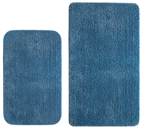 MIULEE Badematte 2 Teilig Badezimmerteppich 40x60 cm und 50x80 cm Blau | Badvorleger Rutschfest Waschbar Bettvorleger Badteppich Saugfähige Duschvorleger Fussmatte für Wohnzimmer Badezimmer