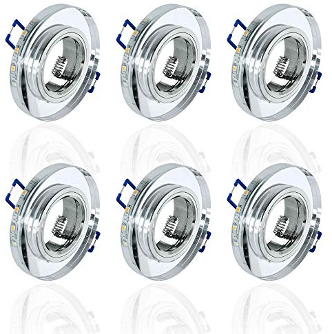 Maxkomfort 6x Glas Einbaustrahler mit LED Ring + GU10 Fassung RUND Einbauspot Einbauleuchte Rahmen Rostfrei Deckenspot Strahler Spot 4111