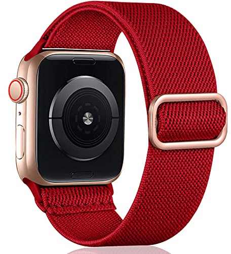 Oielai Solo Loop Armband Kompatibel mit Apple Watch Armband 46mm 45mm 44mm 42mm 49mm, Verstellbares Dehnbare Nylon Sport Ersatz Band für iWatch Series 11 10 9 8 7 6 5 4 3 2 1 SE Ultra, Rot