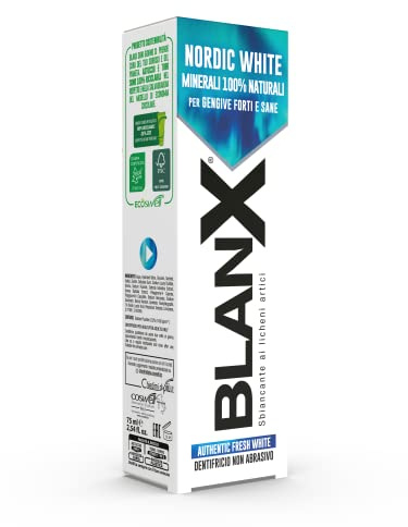 BlanX, Nordic White tandkräm anti-fläckar, med 100% naturliga minearls, lugnande och regenererande, omedelbar friskhet, storlek 75 ml, 12 förpackningar