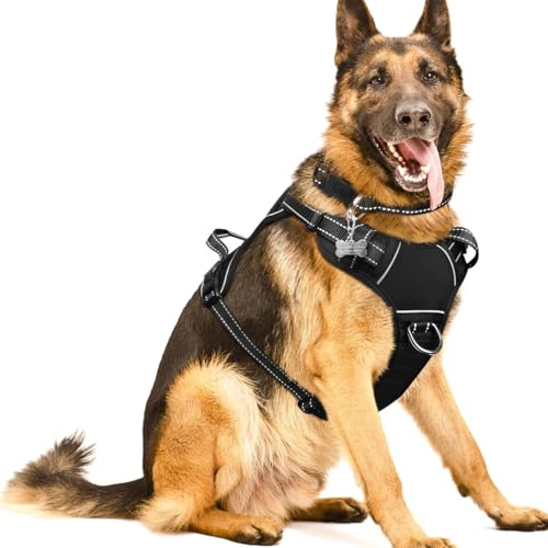 WINSEE Dog/Pet Harnesses No Pull with Dog Collar, Adjustable Reflective Oxford Outdoor Vest, Front/Back Leash Clips for Small, Medium, Large, Extra Large Dogs, Easy Control Handle for Walking