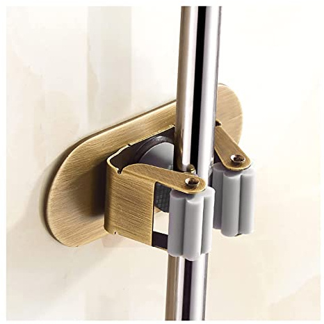 Broom and Mop Holder Wall Mounted Self Adhesive Mop Rack Organizer Stainless Steel Antique Mop Broom Holder Organizer for Kitchen Hanging, Garden, Bathroom, Office, Closet,Single Clip
