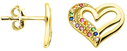 SOFIA MILANI - Damen Ohrringe 925 Silber - vergoldet/golden & mit bunten Zirkonia Steinen - Herzen Ohrstecker - E1559