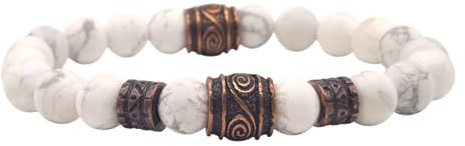 NAHLE | Wikinger Armband | Howlith 8mm Viking Stretch- Armband | handgemachtes Perlenarmband | mit edler Schmuckschachtel (22, Howlith)