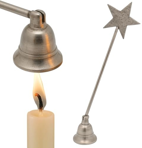 MIJOMA Kerzenlöscher aus Metall mit langem Griff und Gelenk – Dochtlöscher Kerzenwerkzeug zum sicheren Löschen von Kerzen in Gläsern & Windlichtern – stilvolles Design, 24 cm (Silber - Stern)