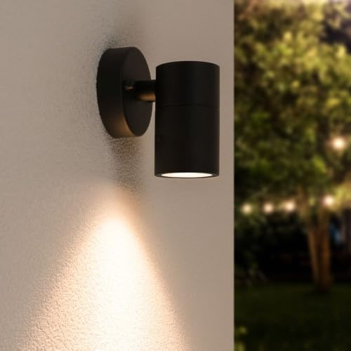 HOFTRONIC - Mason - LED Wandleuchte Schwarz - Excl. GU10 Lichtquelle - IP44 für innen, außen und Badezimmer - LED Außenleuchte - Dimmbar - Downlight