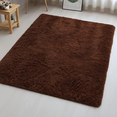 Aspire Homeware Teppiche für Wohnzimmer, 80 x 150 cm, rutschfest, modern, superweich, dick, flauschig, flauschig, fusselfrei, Braun