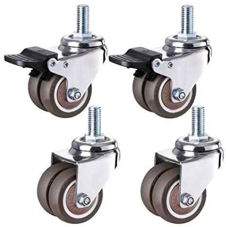 ATAAY Möbelrollen Industrierollen mit Gewindeschaft, Lenkrollen, Schwerlast-Gummi-Lenkrad, Doppelrolle, Ersatzrollen für Möbel (Color : Universal, Size : 50mm/2in) (Brake+universal 50mm/2in)