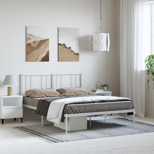 vidaXL Sängram med huvudgavel metall vit 150x200 cm, säng, metallsäng, metall sängram, sängar, metallsängar, metall sängramar, gästsäng, gästsängar