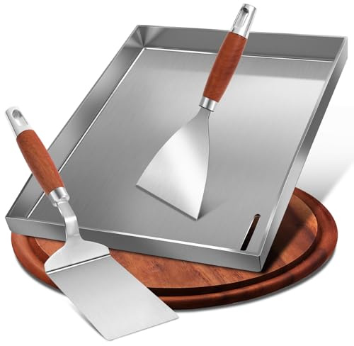 Premium Plancha Set mit Grillspachtel -30x40cm Edelstahl Grillplatte Universal Grillschale für Gasgrill und Kohlegrill-Massive 4mm Edelstahl Grillplatte