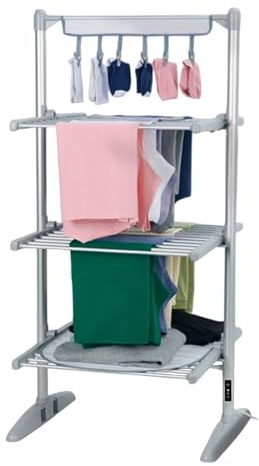 AMOS 3-Tier Electric Heated Clothes Airer with Cover & Digital Thermostat – 300W Foldable Aluminium Dryer, 36 Heating Tubes, Large Drying Capacity, Portable Indoor Laundry Rack, Silver