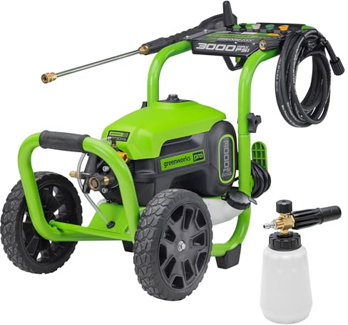 Greenworks 3000 PSI Pressure Washer (2.0 GPM Max) with Foam Cannon – Easily Remove Dirt and Grime on Siding, Fences, Patios,