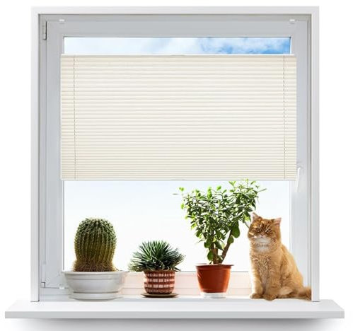 Faltrollo Klemmfix 80 x 120 cm Verdunklungsplissee Lichtundurchlässig Jalousien Zum Klemmen 2 Bedienschienen aus Aluminium für Schlafzimmer, Beige