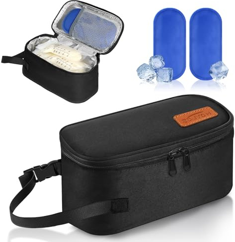 ZDJYCH Breast Milk Cooler Travel Bag with Ice Packs - Small Portable Insulated Bag for Frozen Breastmilk - TSA Approved, Fits 5-7 Narrow Storage Bags (3-5oz), Fits Inside Diaper Bag