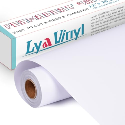 Lya Vinyl Plotterfolie Vinyl,30,5cm x 900cm Permanent Vinylfolie Plotter für Cricut Silhouette Cameo für Partydekoration, Tassen,und Anderen Bastelprojekte(Weiß)