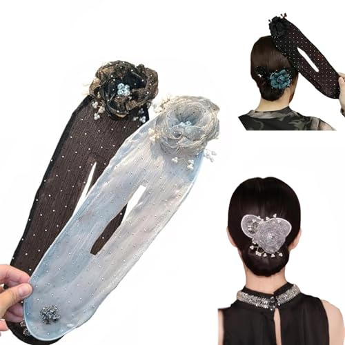 Deft Hand Embroidered Flowers Hair Twister, Ball Hair Clip, Hair Bun Roller for Long Hair, Lazy Hair Curler for Women Girls (2pc-a1)