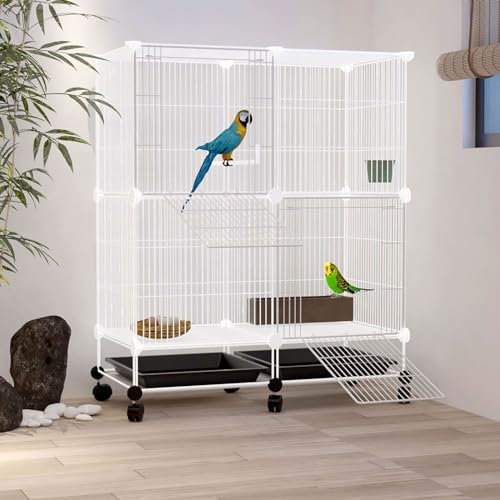 DLAZUM Vogelkäfig, Papageienkäfig, Wellensittichkäfig mit abnehmbarem Tablett für Papageien, Nymphensittiche, Sittiche, Tauben, Flugkäfig für Vögel (Größe: 70 x 35 x 123 cm) (70 x 35 x 88 cm)